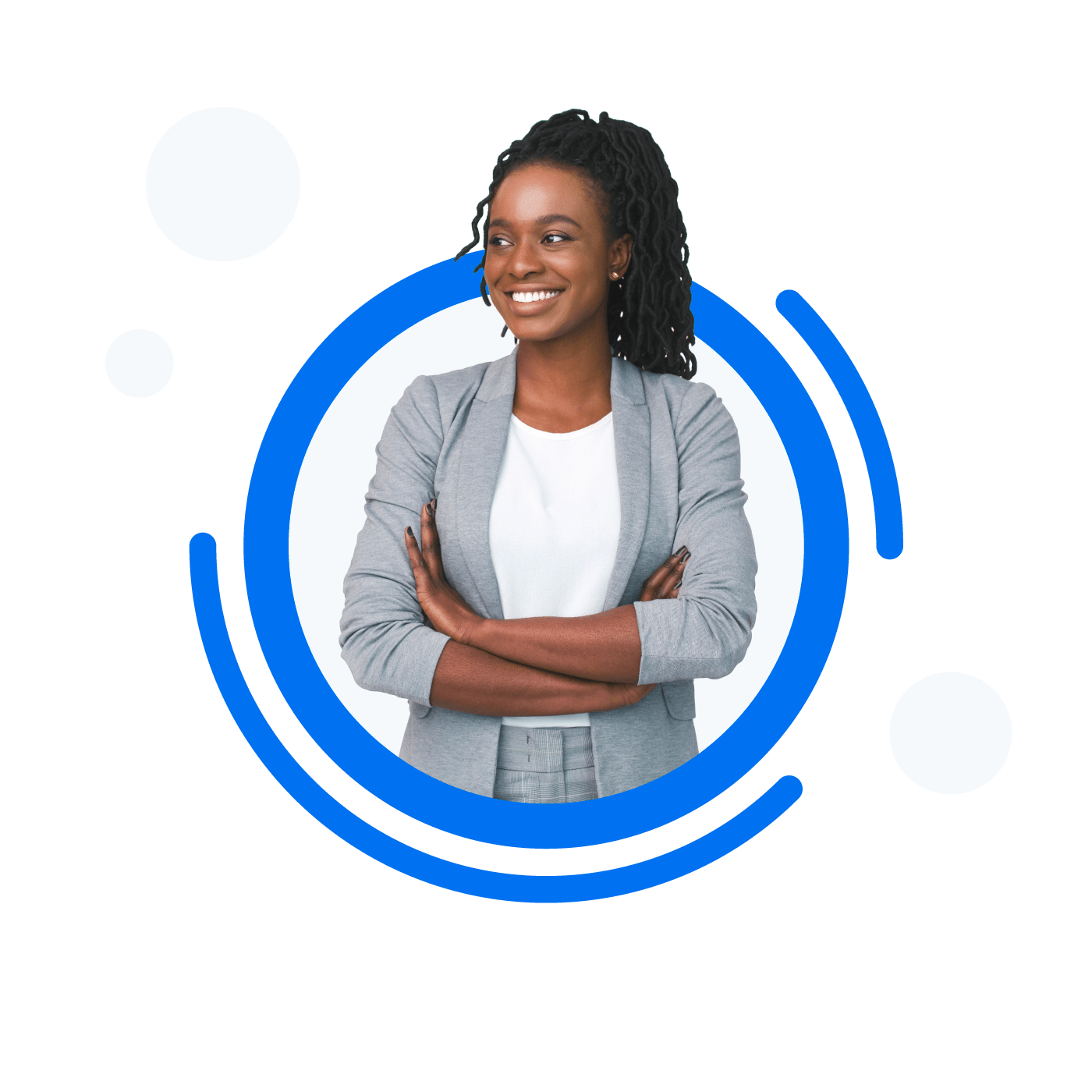 Accounting automation image showing a person smiling and happy.