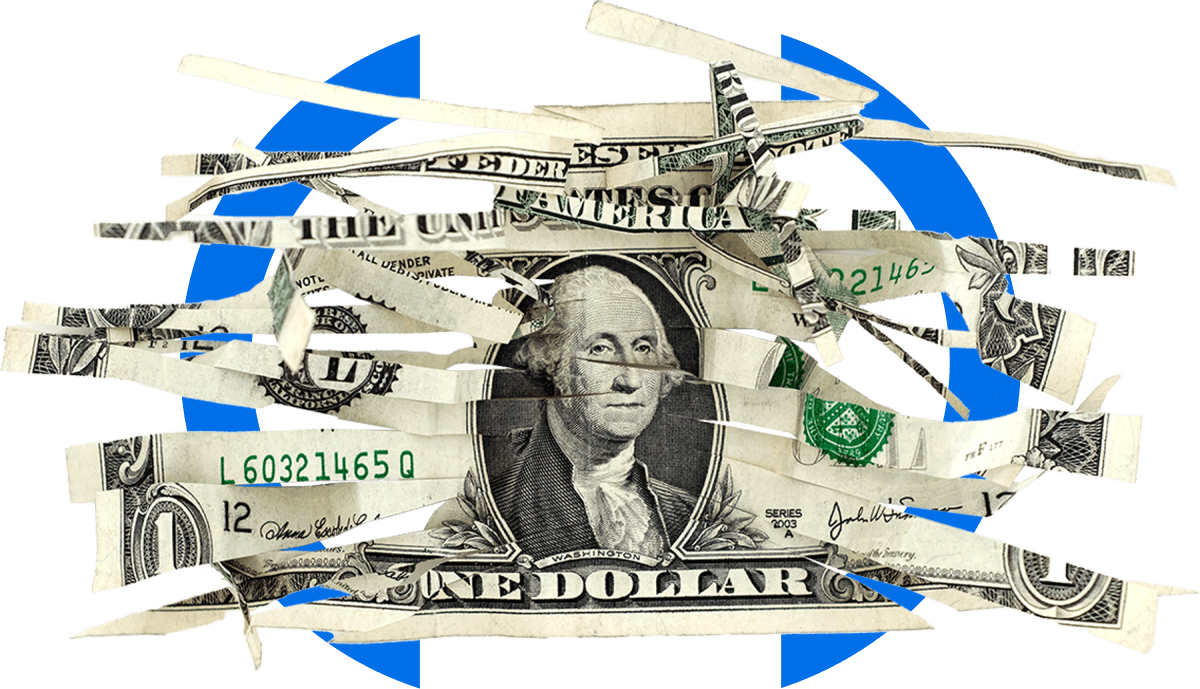Accounting automation header image showing a torn up dollar bill